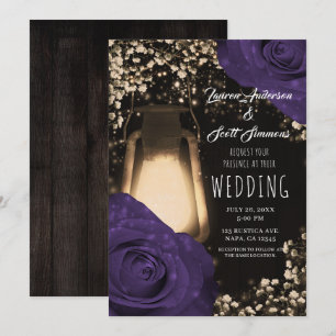 Rustikale Glüh Laterne Aubergine Farbe Rosen Hochz Einladung