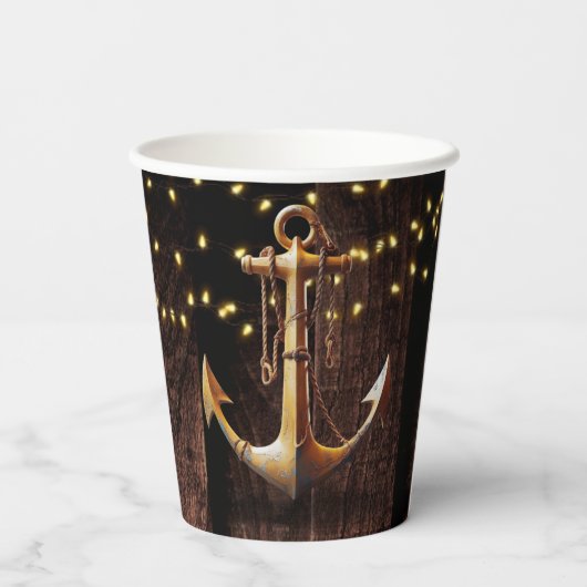 Rustikale Gold Anker Baby Dusche Pappbecher (Rückseite)