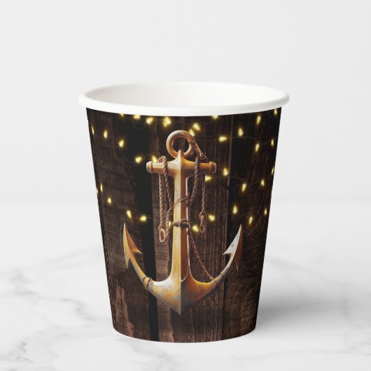 Rustikale Gold Anker Baby Dusche Pappbecher (Vorderseite)