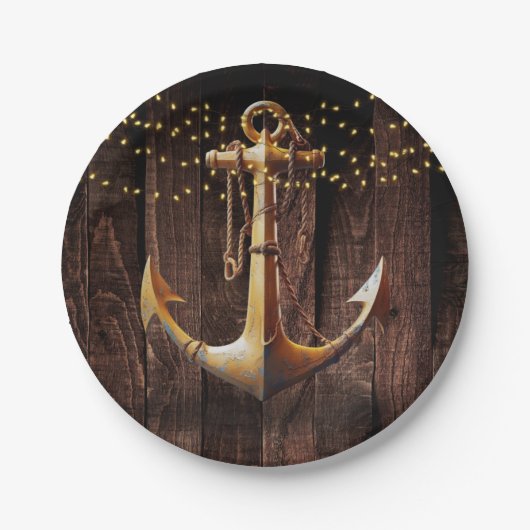 Rustikale Gold Anker Baby Dusche Pappteller (Vorderseite)