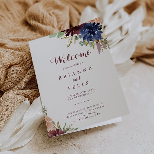 Rustikale Gold-Blätter Kalligrafie FaltenWedding Programm