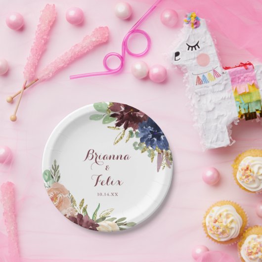 Rustikale Gold-Blätter Kalligrafie Hochzeitstorte Pappteller (Party)