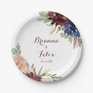 Rustikale Gold-Blätter Kalligrafie Hochzeitstorte Pappteller