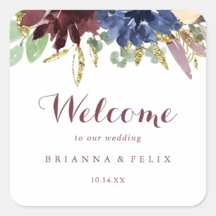 Rustikale Gold-Blätter und Blumenzehen Quadratischer Aufkleber