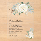 Rustikale Gold Elfenbein Florale Hochzeit Acryleinladungen (Vorderseite)