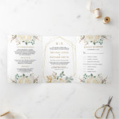 Rustikale Gold Elfenbeinblume Alles in einer Hochz Dreifach Gefaltete Einladung (Innenseite)