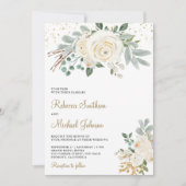 Rustikale Gold Elfenbeinblume Alles in einer Hochz Einladung (Vorderseite)