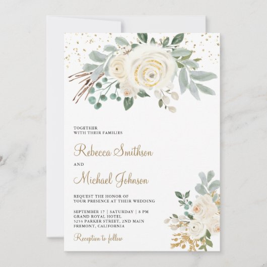 Rustikale Gold Elfenbeinblume Alles in einer Hochz Einladung (Vorderseite)
