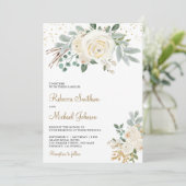 Rustikale Gold Elfenbeinblume Alles in einer Hochz Einladung (Stehend Vorderseite)