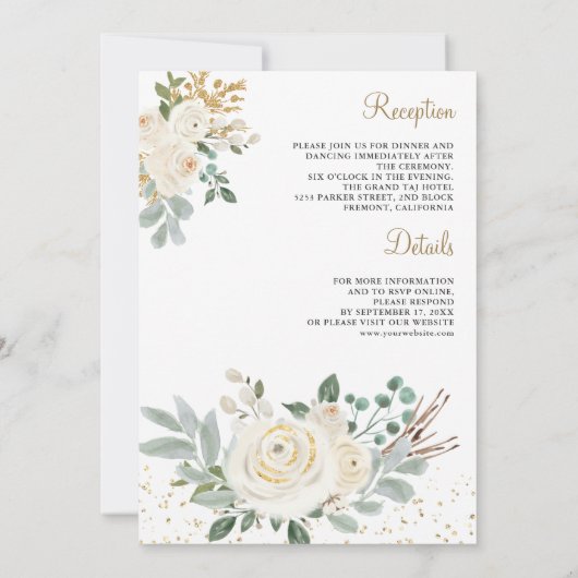 Rustikale Gold Elfenbeinblume Alles in einer Hochz Einladung (Rückseite)