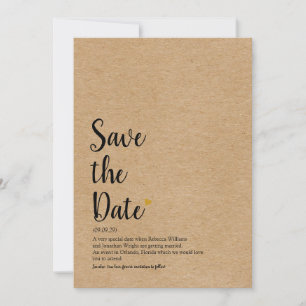 Rustikale Gold-Herzschrift Save-the-Date-Definitio Einladung