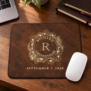 Rustikale Gold-Monogramm-Trauzeuge Mousepad