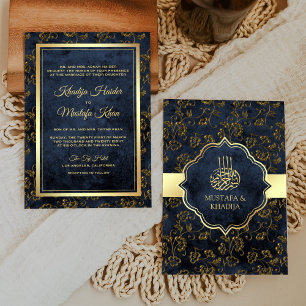 Rustikale Gold-Navy-Blau-Filigran-Muslim-Hochzeit Einladung