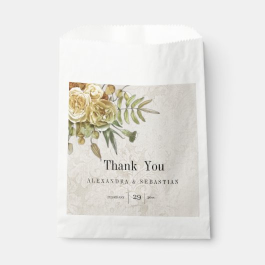 Rustikale Gold-Rose auf Damaskadenhochzeit Geschenktütchen (Vorderseite)