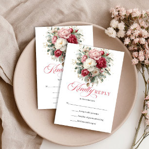 Rustikale Gold-Rot-Blush-Blumen-Hochzeits-RSVP-Kar RSVP Karte
