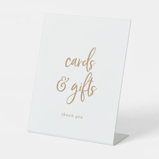 Rustikale Gold Script Cards und Geschenke Pedestel Sockelschild (Vorderseite)