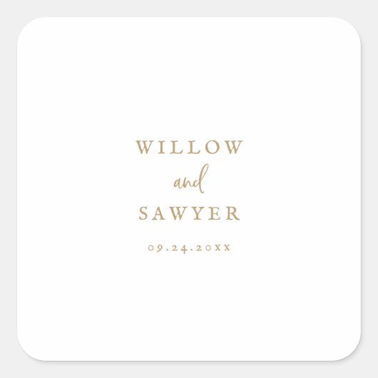 Rustikale Gold Script-Hochzeitslehre-Umschlag Aufk Quadratischer Aufkleber (Vorderseite)