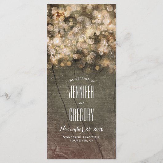 Rustikale Gold String Lights Hochzeitsprogramme Programm (Vorderseite)