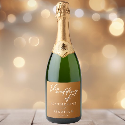 Rustikale Gold Tan Earth Tone Einfache Hochzeit im Schaumweinetikett