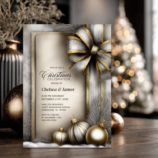 Rustikale Gold- und Silberbogen-Weihnachtsfeier Einladung