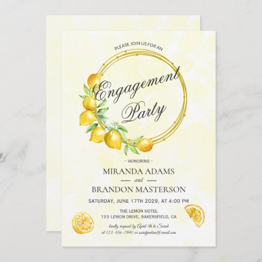Rustikale Gold Wreath Lemon Summer Engagement Part Einladung (Vorne/Hinten)