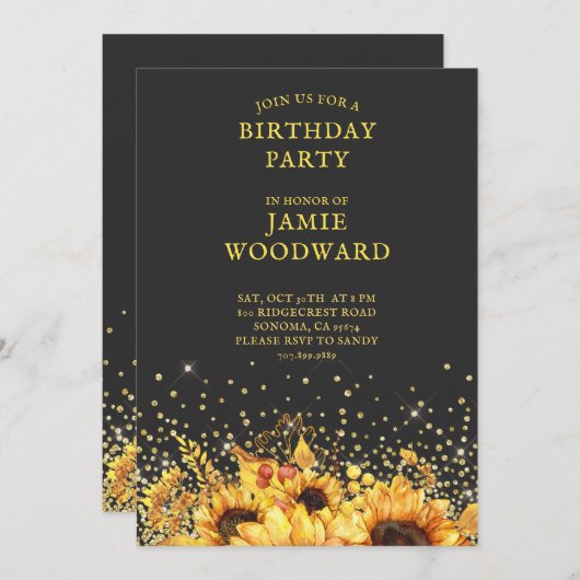 Rustikale Goldblumen Geburtstagsparty Einladung (Vorne/Hinten)