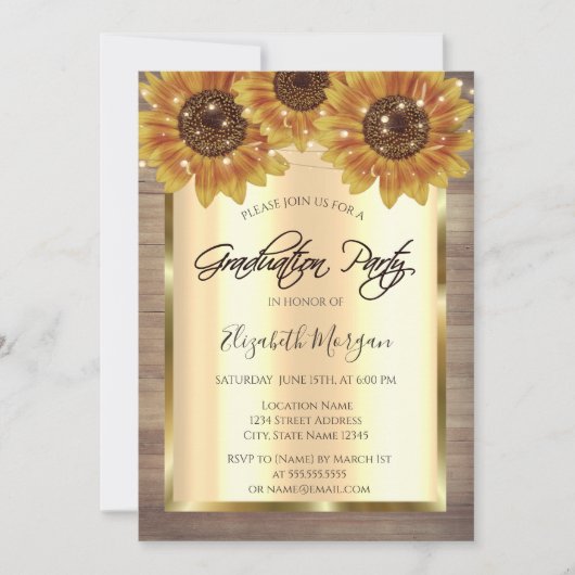 Rustikale Goldblumen, Lichter, Abschluss aus Holz Einladung (Vorderseite)
