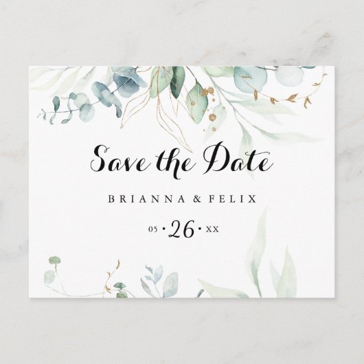 Rustikale goldblütige, horizontal Save the Date Postkarte (Vorderseite)