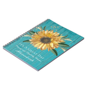 Rustikale Golden Sonnenblume Aquamarin Blauer Stal Notizblock