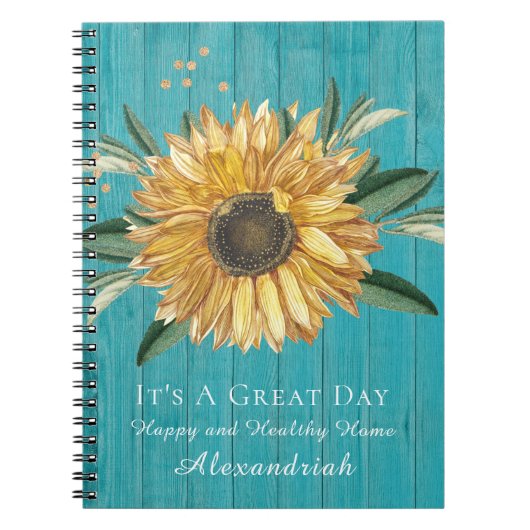 Rustikale Golden Sonnenblume Aquamarin Blauer Stal Notizblock (Vorderseite)