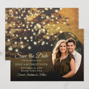 Rustikale goldene Baumlichter & Elegante Hochzeits Save The Date