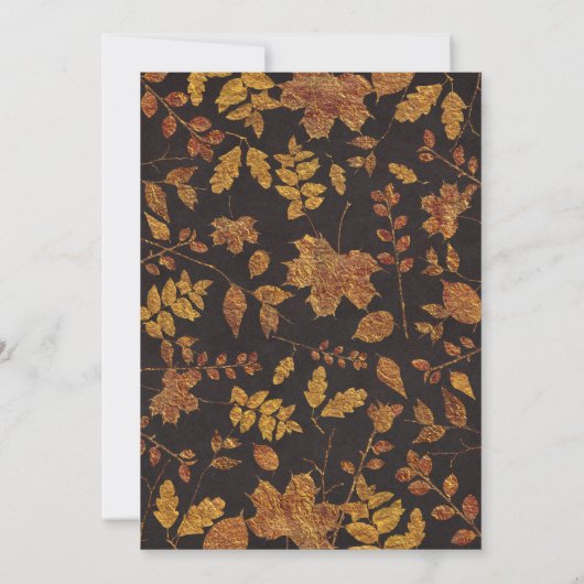 Rustikale goldene Blätter Herbst Hochzeit Einladung (Rückseite)