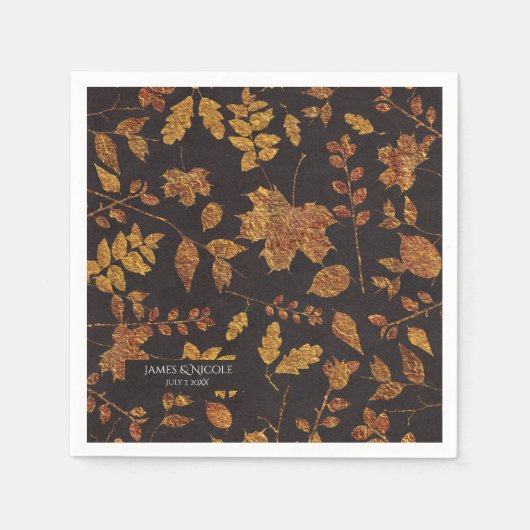 Rustikale goldene Blätter Herbst Hochzeit Serviette (Vorderseite)