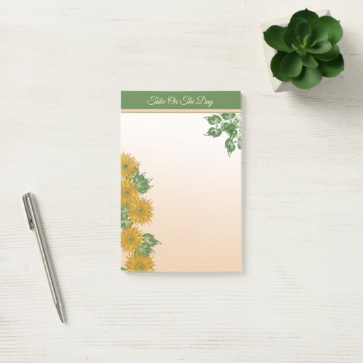 Rustikale goldene Blume, Grünflächen und Blätter G Post-it Klebezettel (Büro)