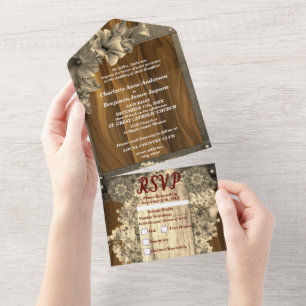 Rustikale goldene Blumenhochzeit - Alles-in-einem- All In One Einladung