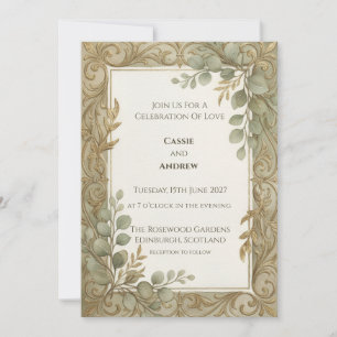 Rustikale goldene botanische Hochzeit Einladung