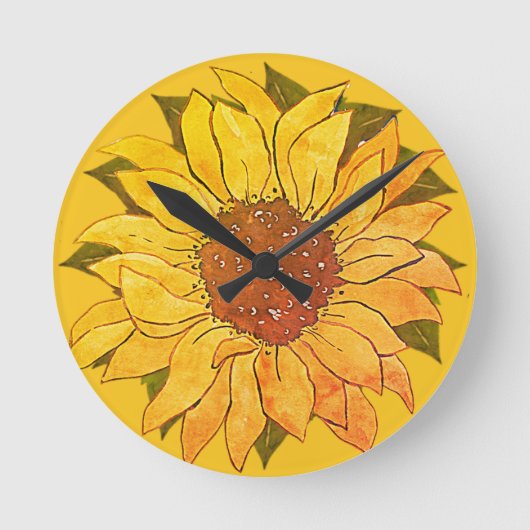 Rustikale goldene Gelbblüte Aquarellblüte  Runde Wanduhr (Vorderseite)