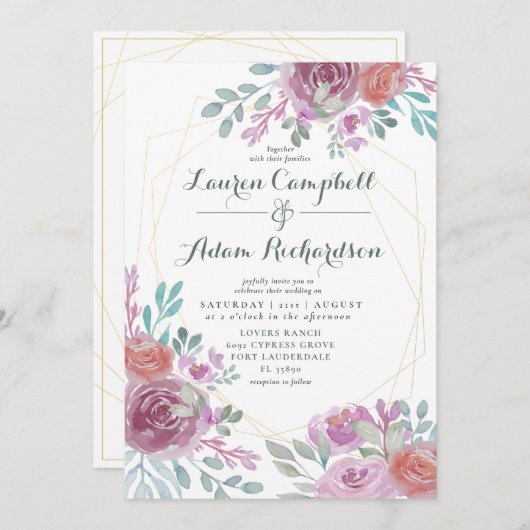 Rustikale goldene geometrische Burgund Einladung (Vorne/Hinten)