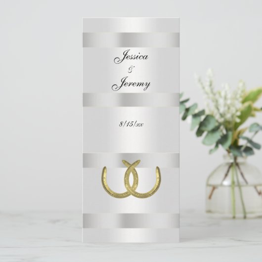 Rustikale Goldene Hufeisen Silver Whit Menu Cards Einladung (Stehend Vorderseite)