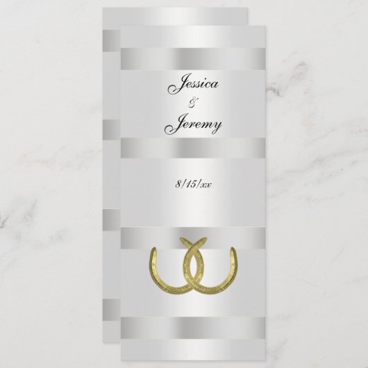 Rustikale Goldene Hufeisen Silver Whit Menu Cards Einladung (Vorne/Hinten)