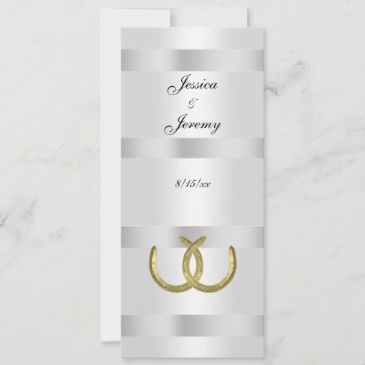 Rustikale Goldene Hufeisen Silver Whit Menu Cards Einladung (Vorderseite)