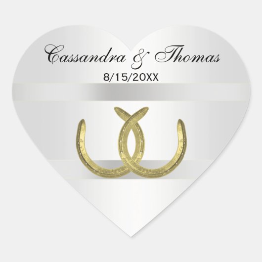 Rustikale Goldene Hufeisen Silver Whit Umschlag Au Herz-Aufkleber (Vorderseite)