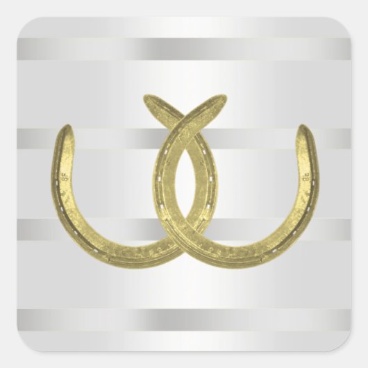 Rustikale Goldene Hufeisen Silver Whit Umschlag Au Quadratischer Aufkleber (Vorderseite)