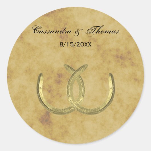 Rustikale Goldene Hufeisen Silver Whit Umschlag Au Runder Aufkleber (Vorderseite)