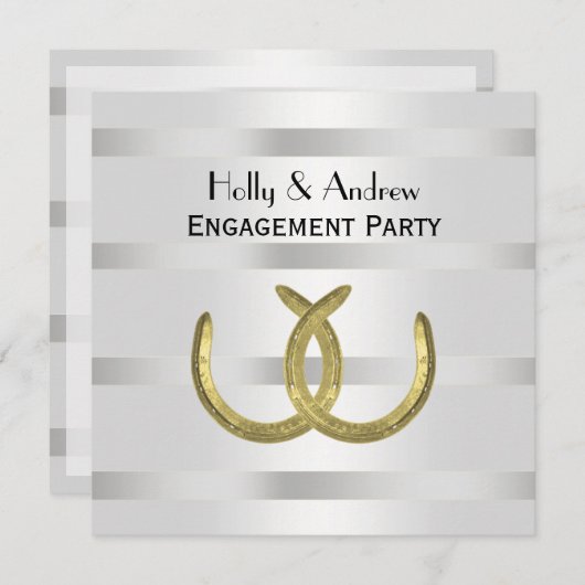 Rustikale Goldene Hufeisen Silver Whit Verlobung Einladung (Vorne/Hinten)
