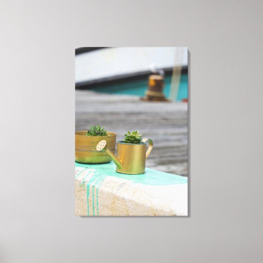 Rustikale goldene Pots Türkis Running Paint Leinwanddruck (Vorderseite)