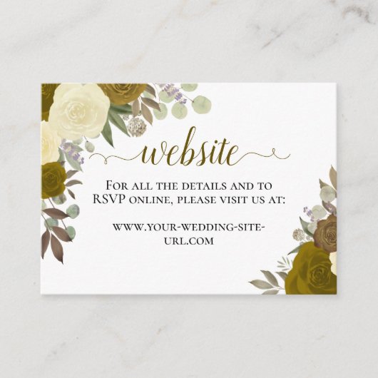 Rustikale goldene Rose Hochzeitswebsite Begleitkarte (Vorderseite)