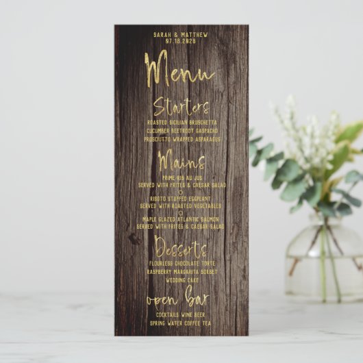 Rustikale goldene Script-Kalligrafie Klassische Ho Menükarte (Stehend Vorderseite)