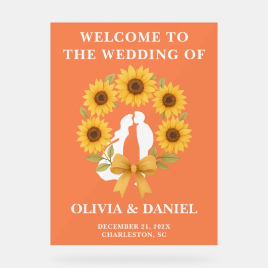 Rustikale Goldene Sonnenblume Hochzeit im Herbst W Acrylschild (Vorderseite)