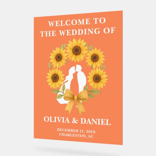 Rustikale Goldene Sonnenblume Hochzeit im Herbst W Acrylschild (Winkel)